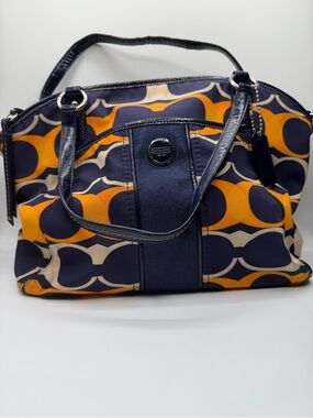 Coach Women's Navy & Orange Signature Dome Tote